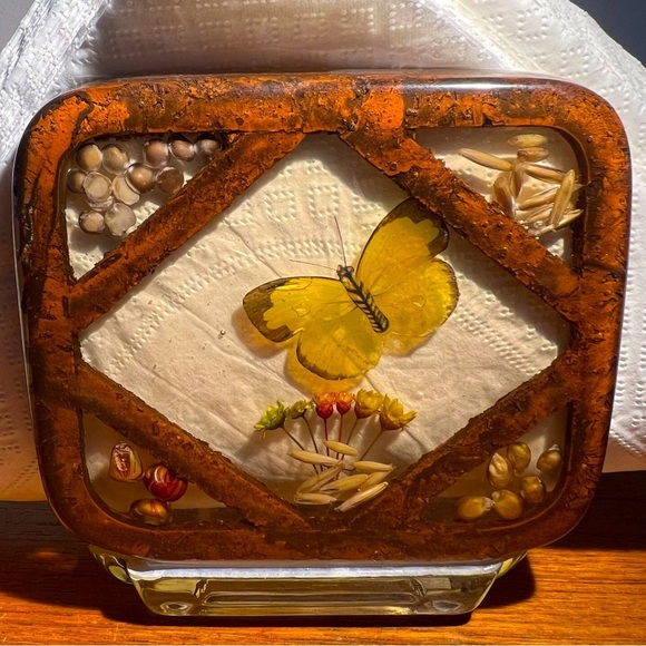 Vintage Acrylic Lucite Napkin Letter Holder Butterflies Flowers And Seeds - Picture 1 of 10